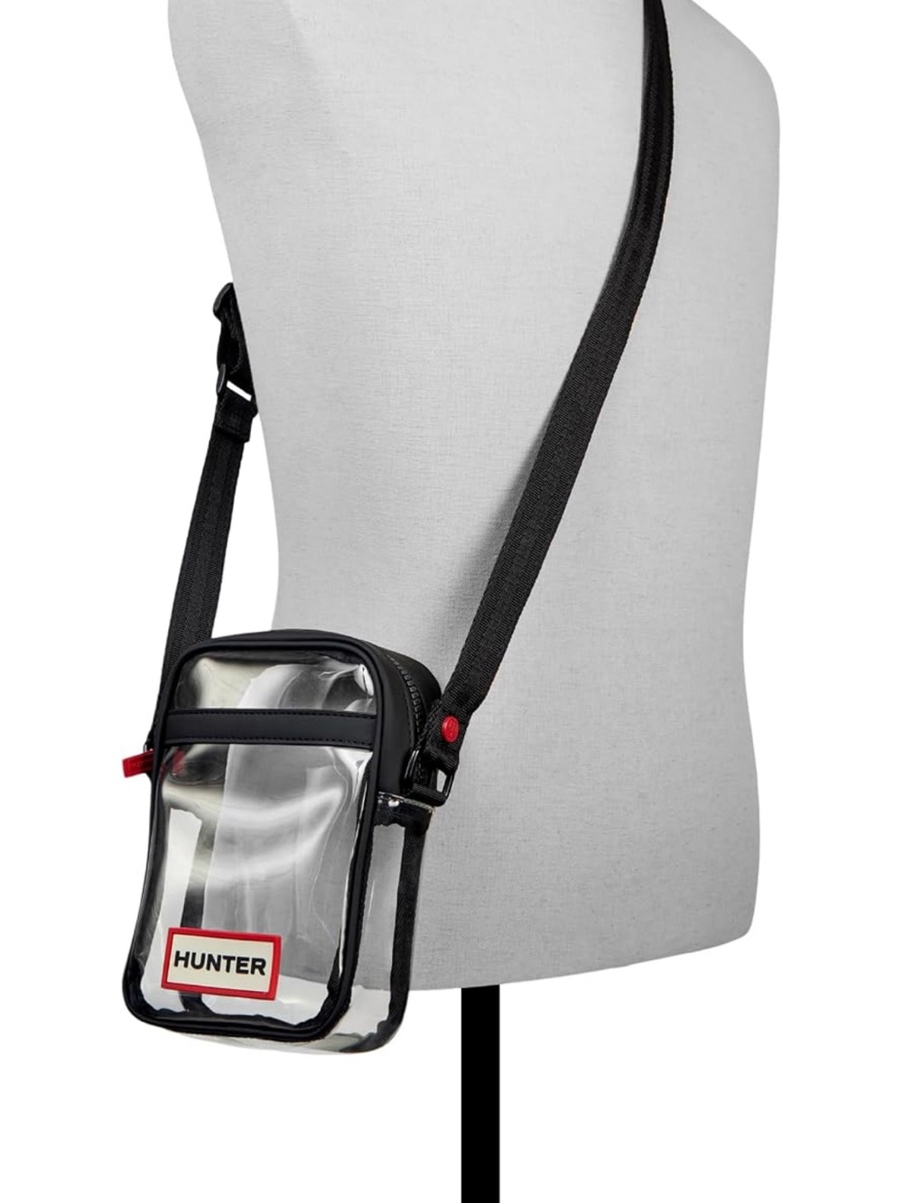 Hunter Clear Crossbody Transfer Bag with Black Trim and Red Logo Accent - Picture 4 of 7